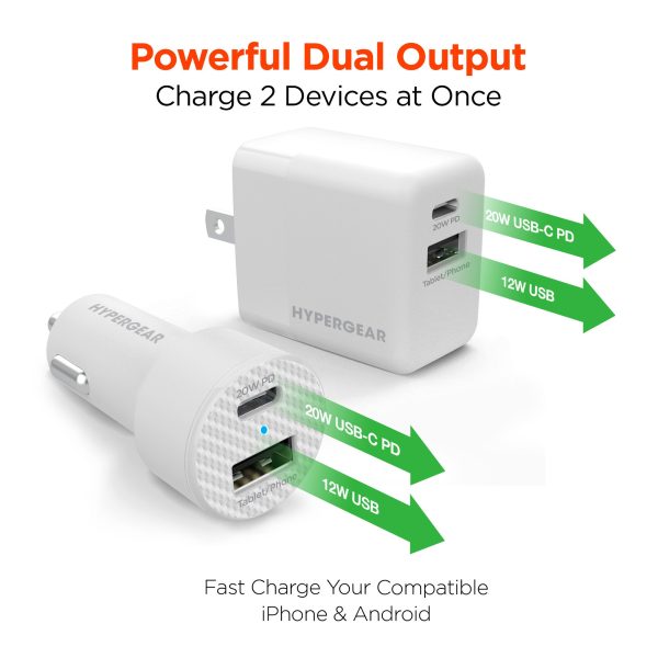 USB-C Power Delivery Bundle | 20W USB-C PD + 12W USB Fast Wall Charger and Fast Car Charger | White For Sale