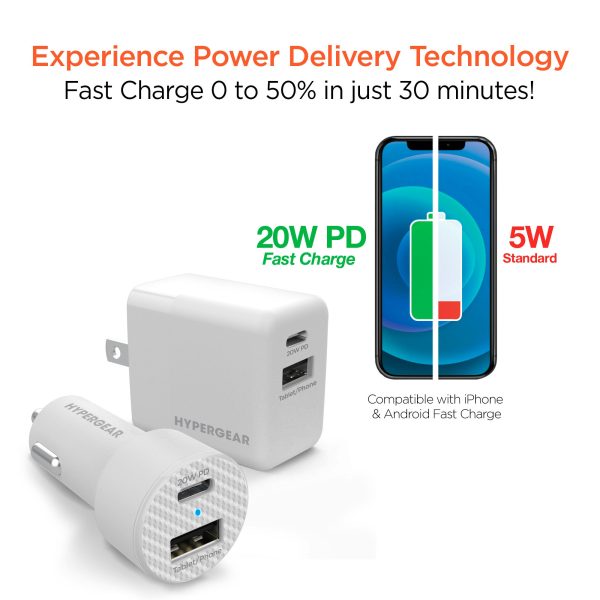 USB-C Power Delivery Bundle | 20W USB-C PD + 12W USB Fast Wall Charger and Fast Car Charger | White For Sale