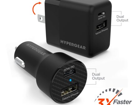 USB-C Power Delivery Bundle | 20W USB-C PD + 12W USB Fast Wall Charger and Fast Car Charger | Black Online Sale