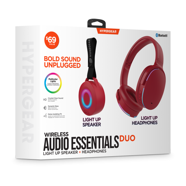 Wireless Audio Essentials Duo | Light-Up Speaker + Headphones | Red Online Sale