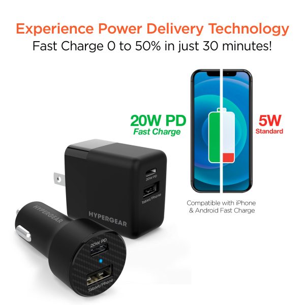 USB-C Power Delivery Bundle | 20W USB-C PD + 12W USB Fast Wall Charger and Fast Car Charger | Black Online Sale