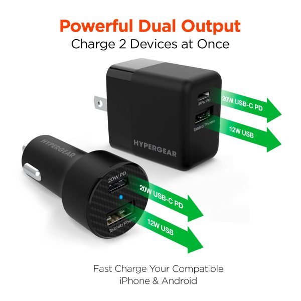 USB-C Power Delivery Bundle | 20W USB-C PD + 12W USB Fast Wall Charger and Fast Car Charger | Black Online Sale