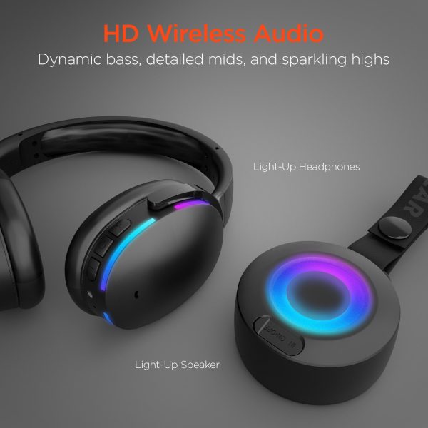 Wireless Audio Essentials Duo | Light-Up Speaker + Headphones | Black on Sale